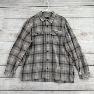 Patagonia Organic Long Sleeved Fjord Flannel Shirt Mens Large Gray Cream Brown